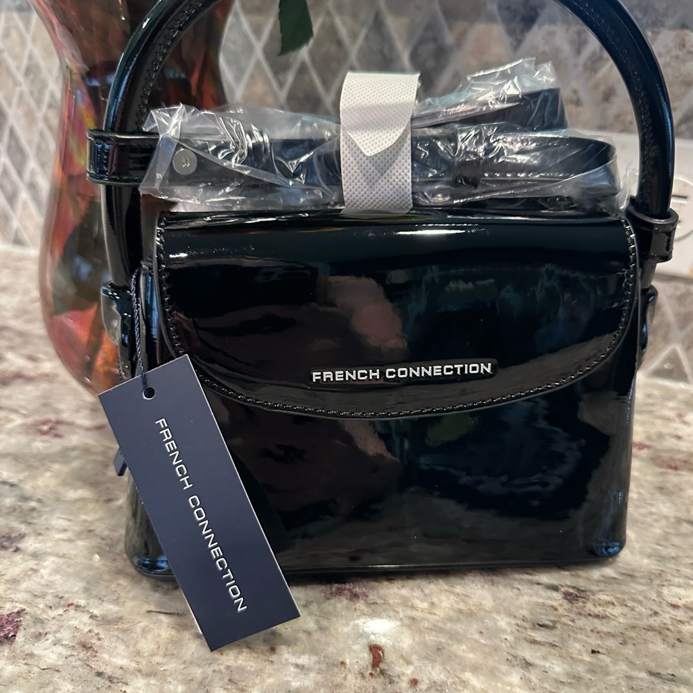 French Connection Black Mini Bag with Glossy Finish